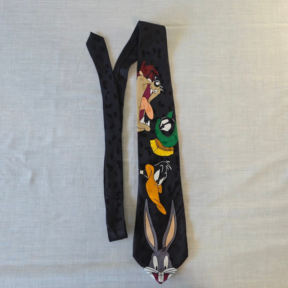 Looney Tunes Mania‎ Tie Vintage 1995 Bugs Bunny Daffy Duck Taz Marvin OS Black
